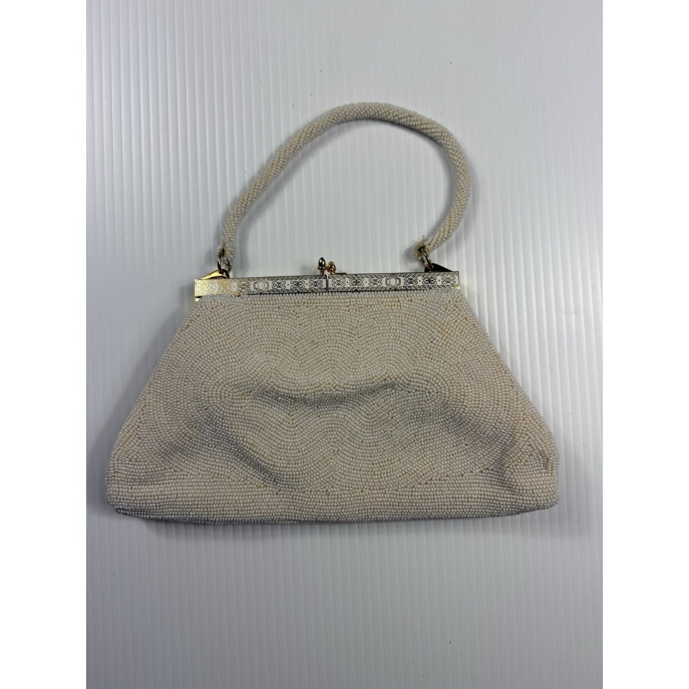 Vintage White Micro Beaded Clutch Purse Handmade by Mr. John